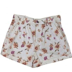 American Eagle Women Denim Mom Shorts Size 10 High Rise Ivory Floral Cottagecore